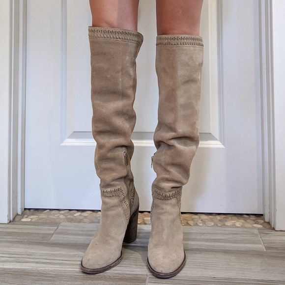 Over the Knee Suede Heel Boots - Picture 2 of 5